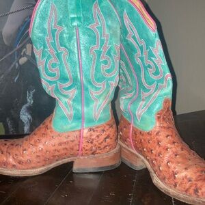 Macie Bean Turquoise and Brown Ostrich Boots